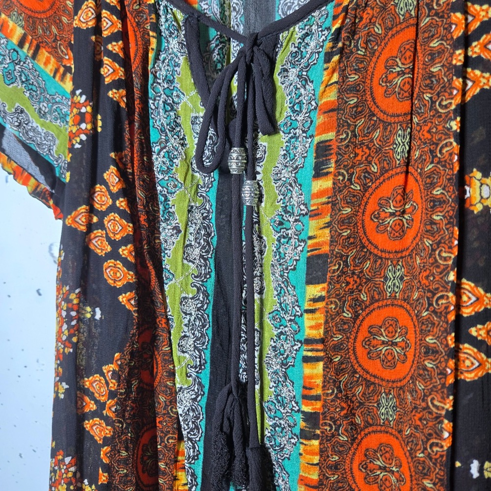 Bila Paisley Metallic Tunic Top XXL Boho Festival Peasant Hippie Summer Resort - Picture 6 of 10